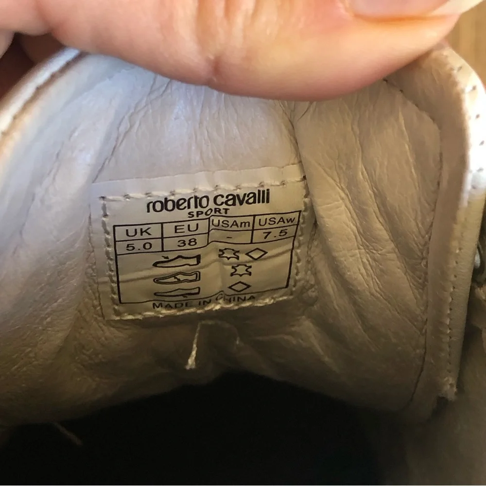 🔥Roberto Cavalli Sport WHITE glitter heel low top sneakers sz7.5 price firm